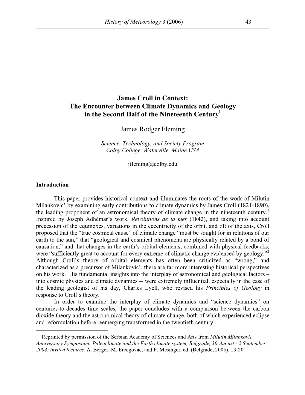 James Croll in Context: the Encounter Between Climate Dynamics and Geology in the Second Half of the Nineteenth Century1