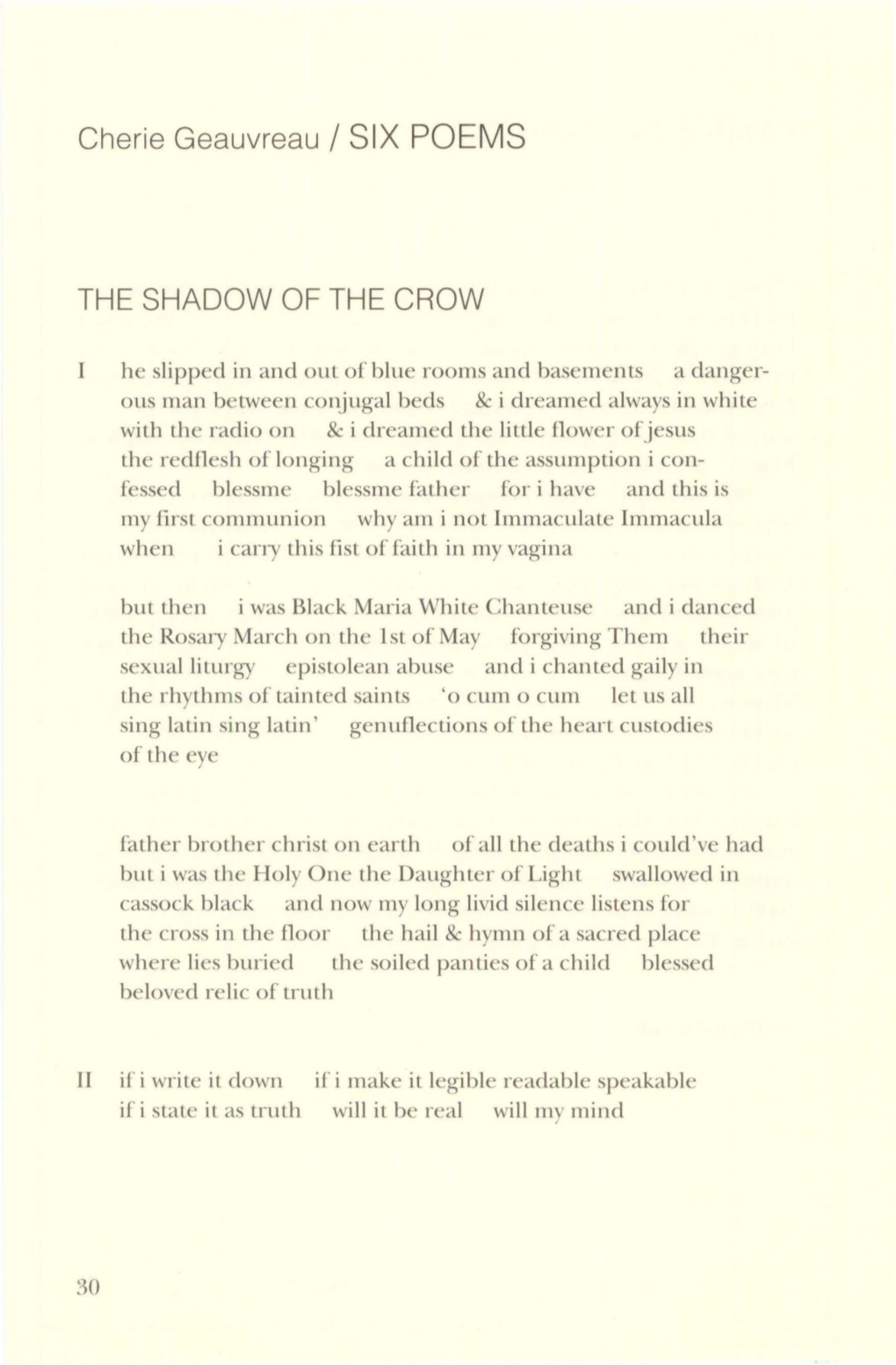 Cherie Geauvreau / SIX POEMS the SHADOW of the CROW