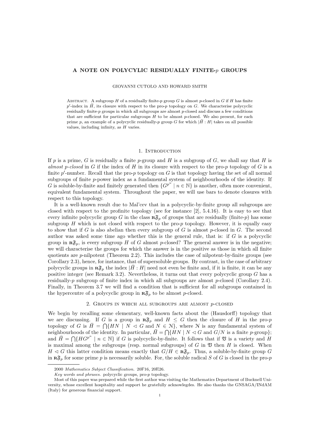 A NOTE on POLYCYLIC RESIDUALLY FINITE-P GROUPS