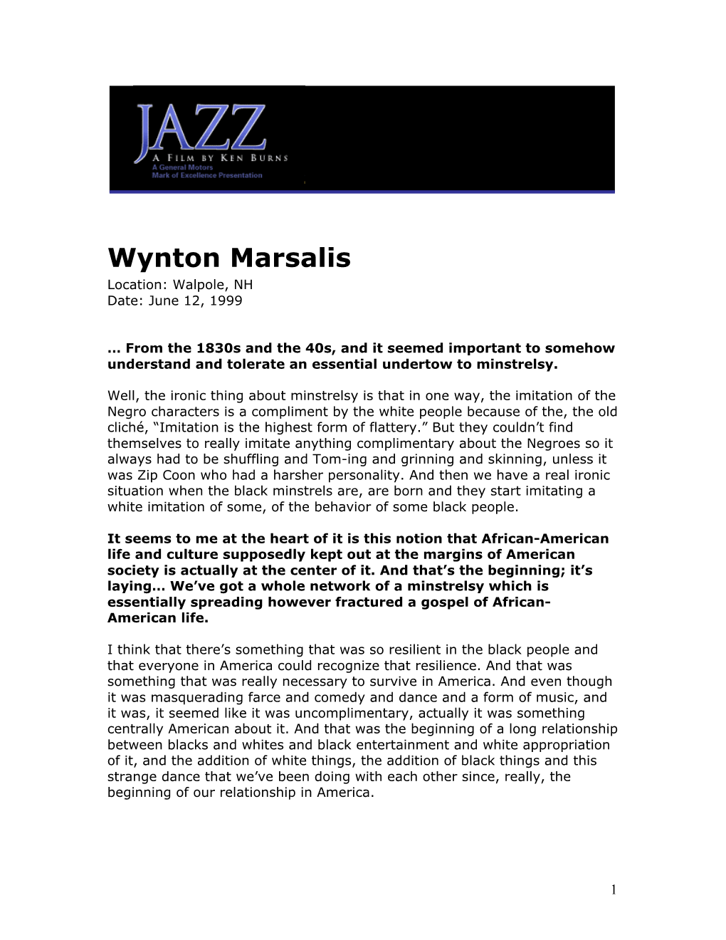Wynton Marsalis Location: Walpole, NH Date: June 12, 1999