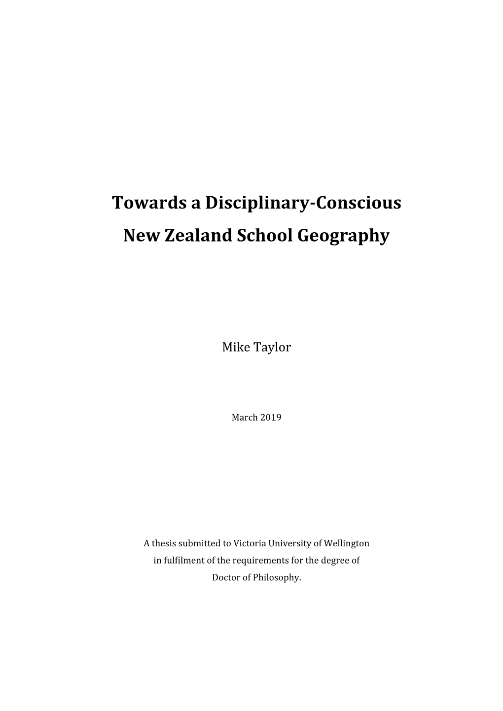 Towards a Disciplinary-Conscious New Zealand School Geography
