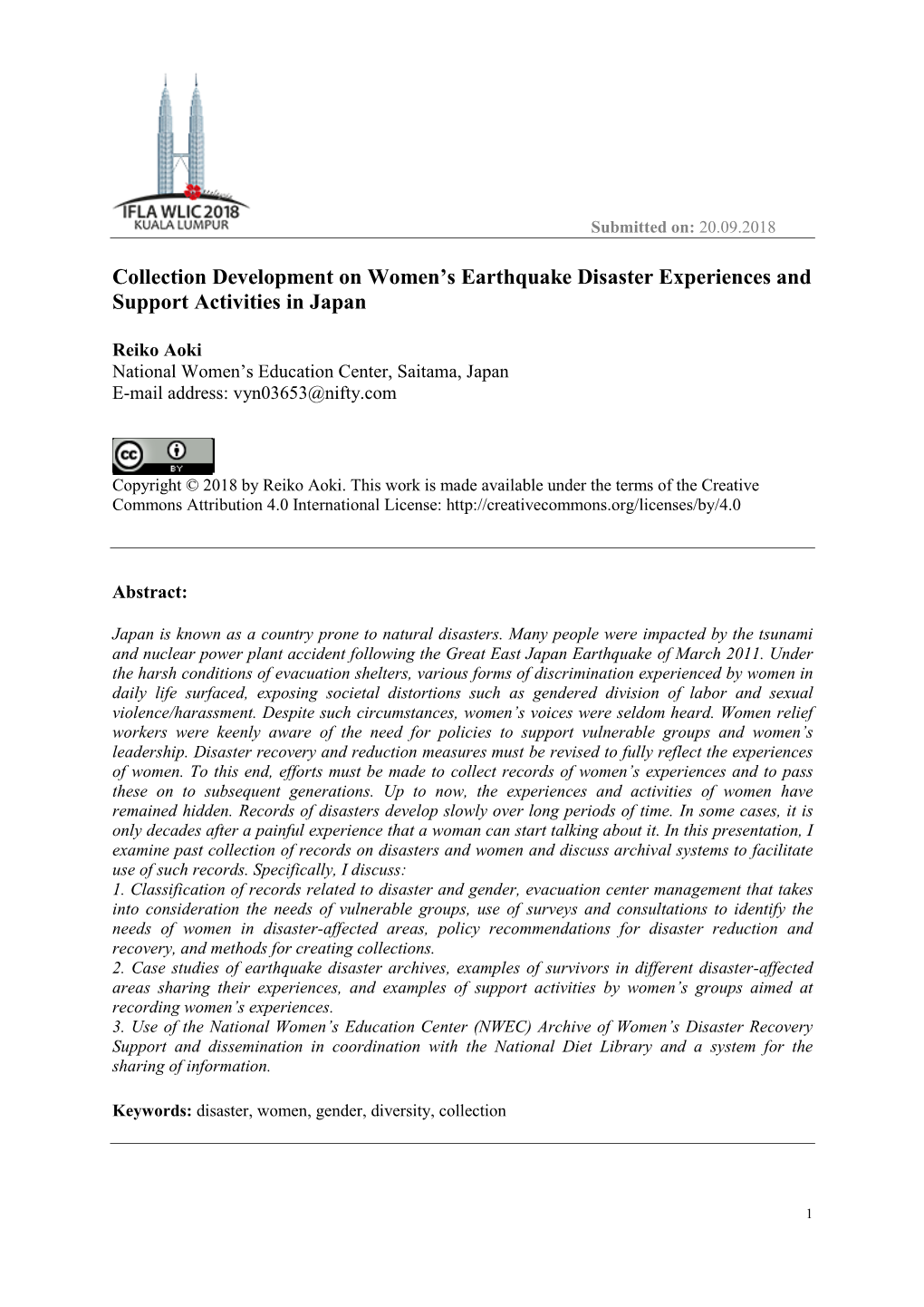 Collection Development on Women's Earthquake Disaster Experiences