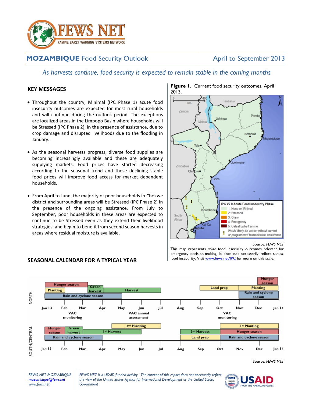 MOZAMBIQUE Food Security Outlook April to September 2013 As