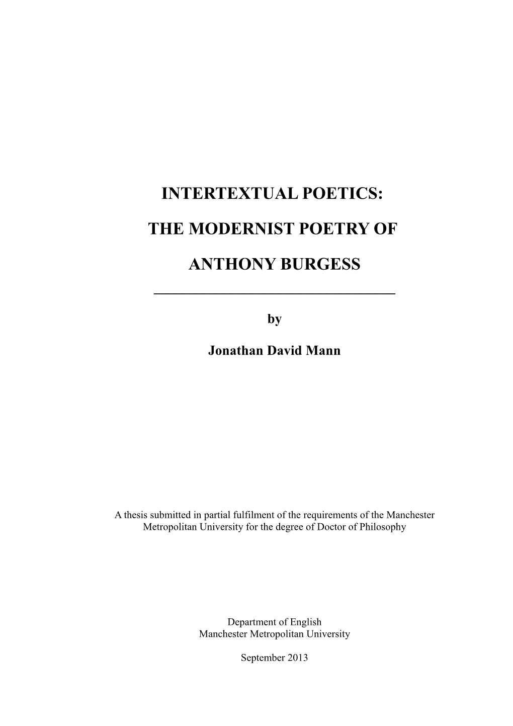 The Modernist Poetry of Anthony Burgess