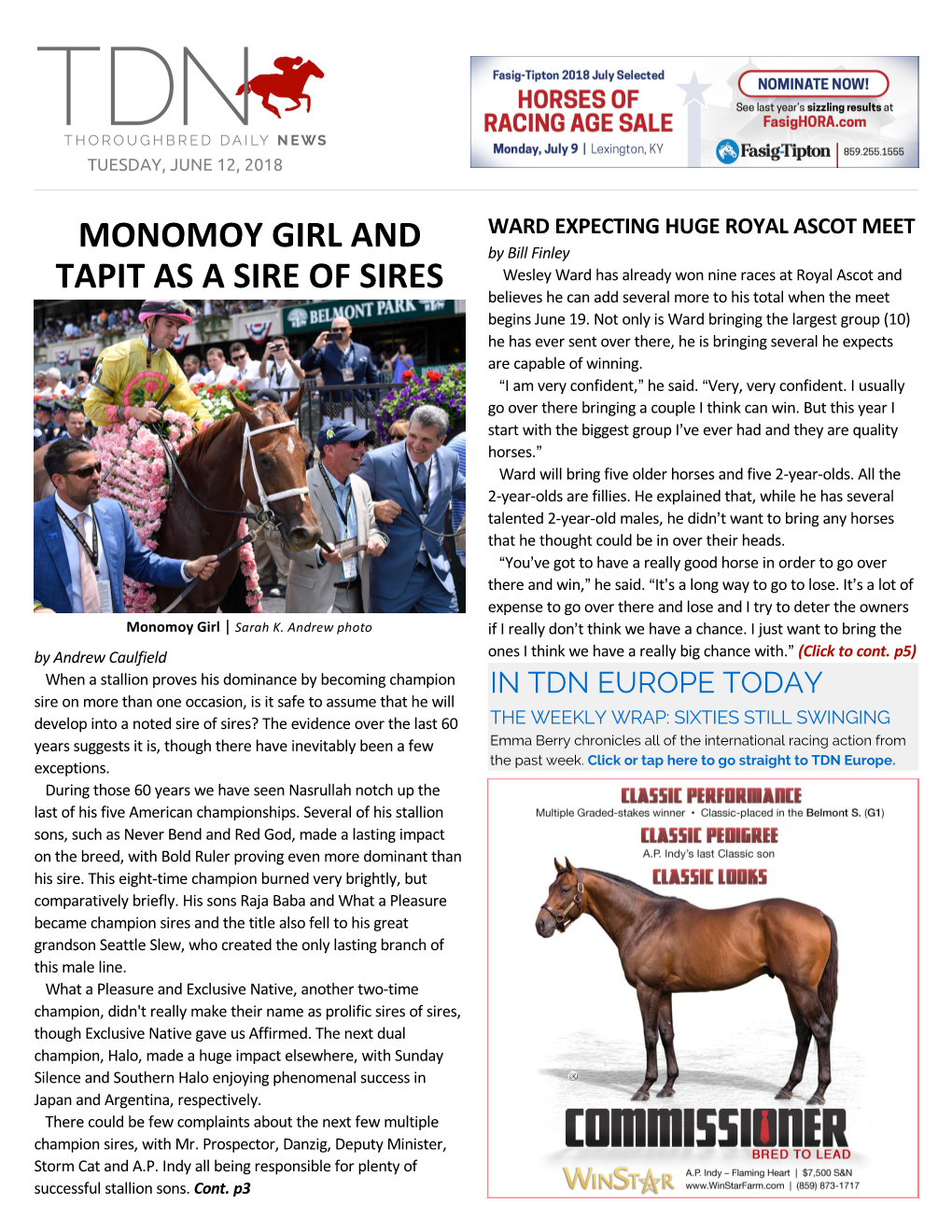Monomoy Girl and Tapit As a Sire of Sires