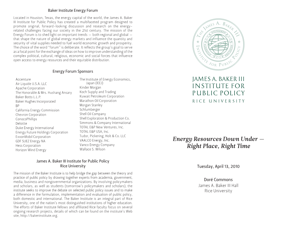 Energy Resources Down Under — Hess Corporation Vanco Energy Company Right Place, Right Time Horizon Wind Energy Wallace S