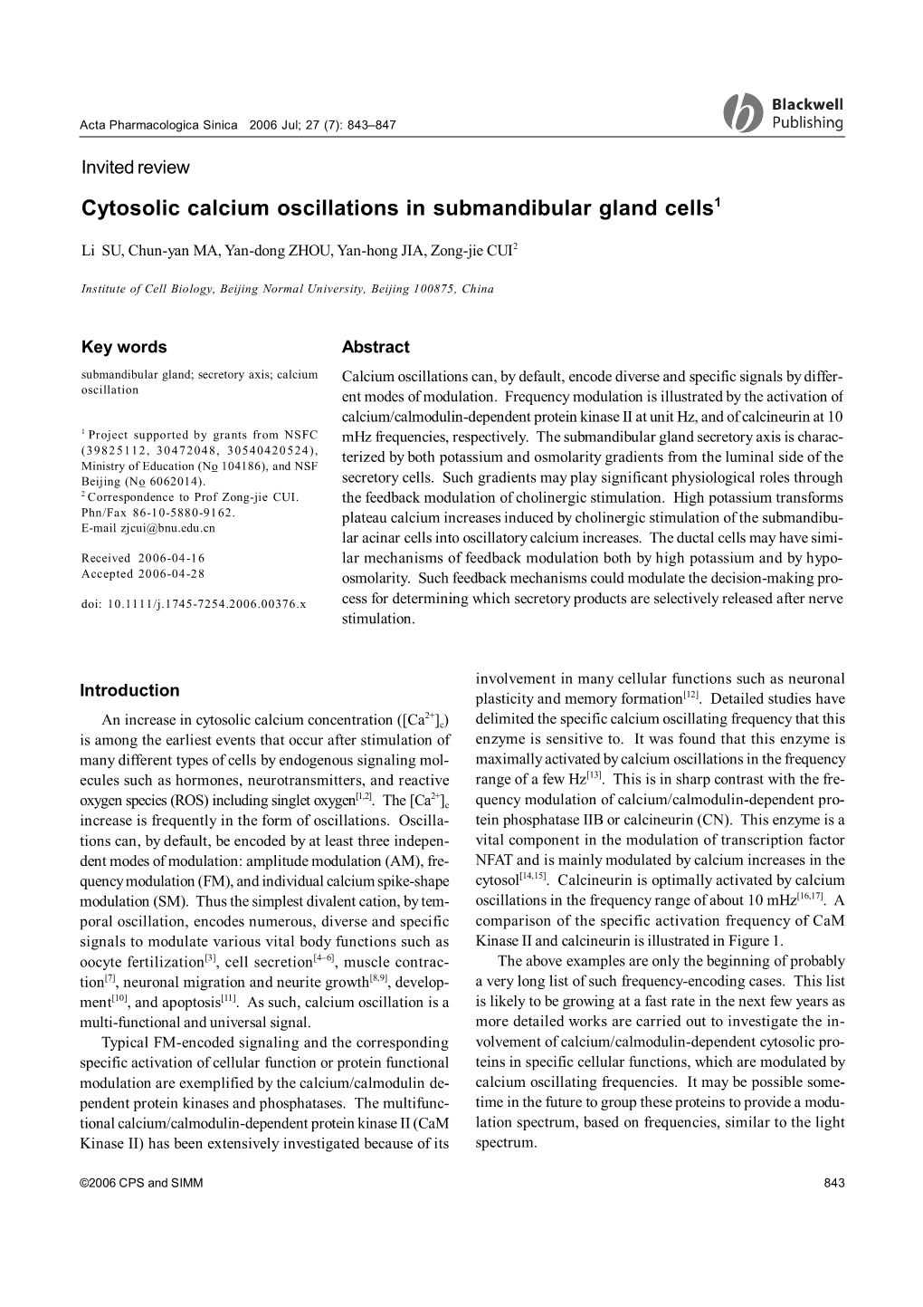 Cytosolic Calcium Oscillations in Submandibular Gland Cells1