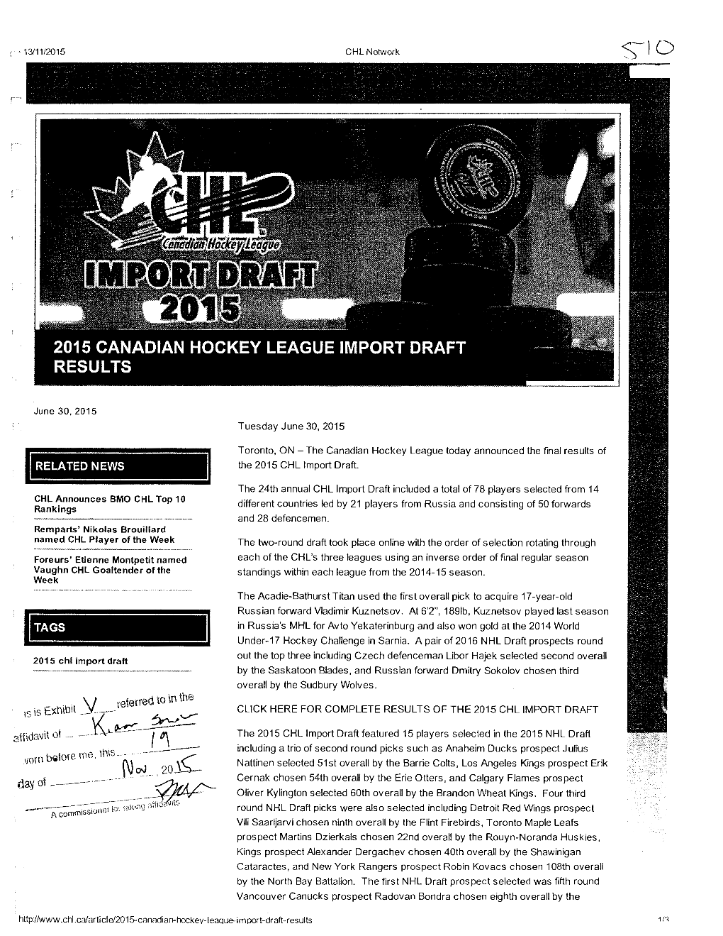 2015 Canadian Hockey League Import Draft