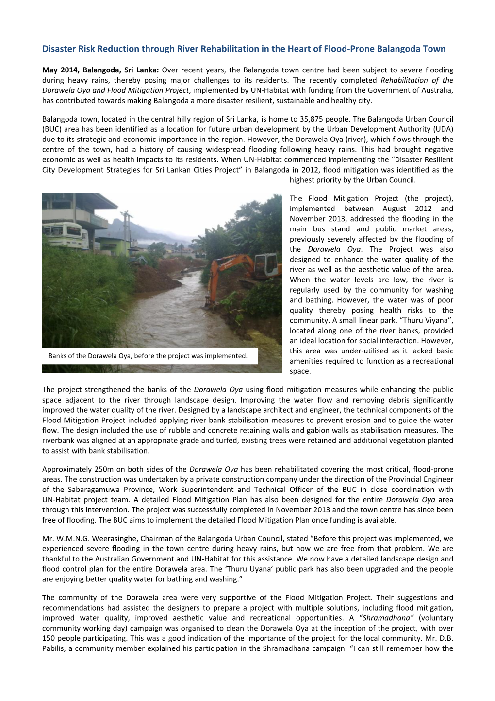 Disaster Risk Reduction Through River Rehabilitation in the Heart of Flood‐Prone Balangoda Town