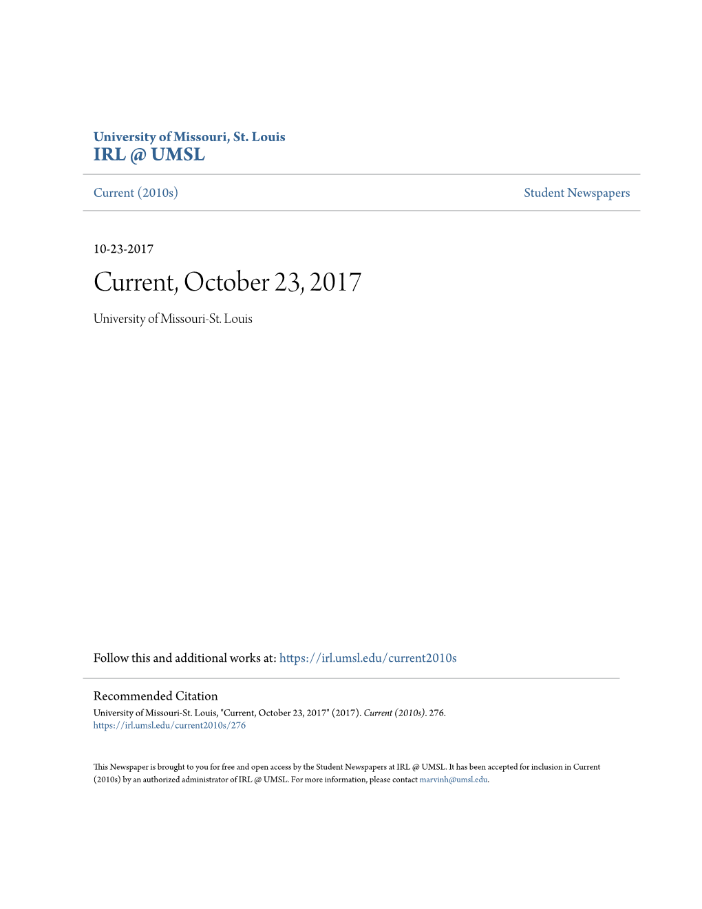 Current, October 23, 2017 University of Missouri-St
