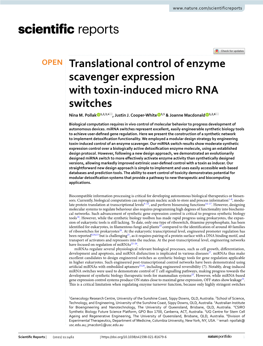 Translational Control of Enzyme Scavenger Expression with Toxin-Induced Micro RNA Switches