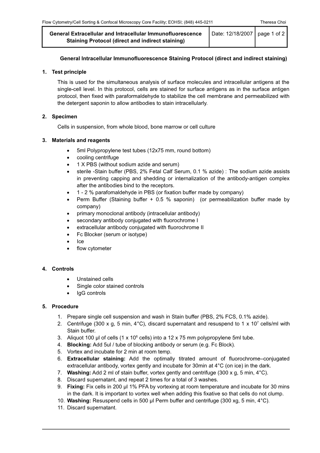 Intracellular Immunofluorescence Staining Protocol