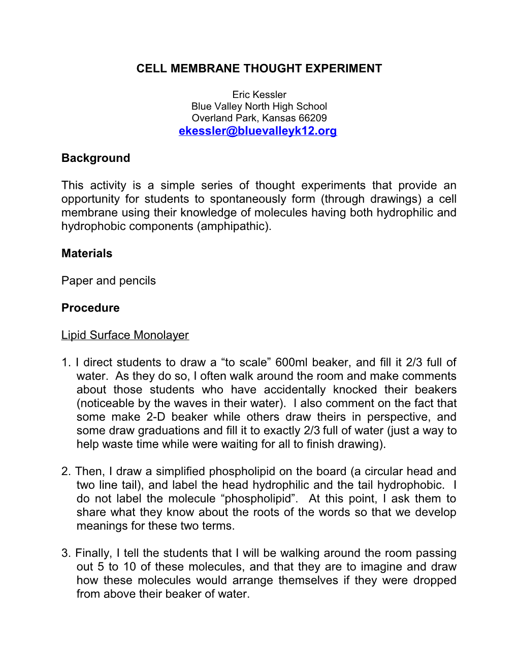 Cell Membrane Thought Experiment