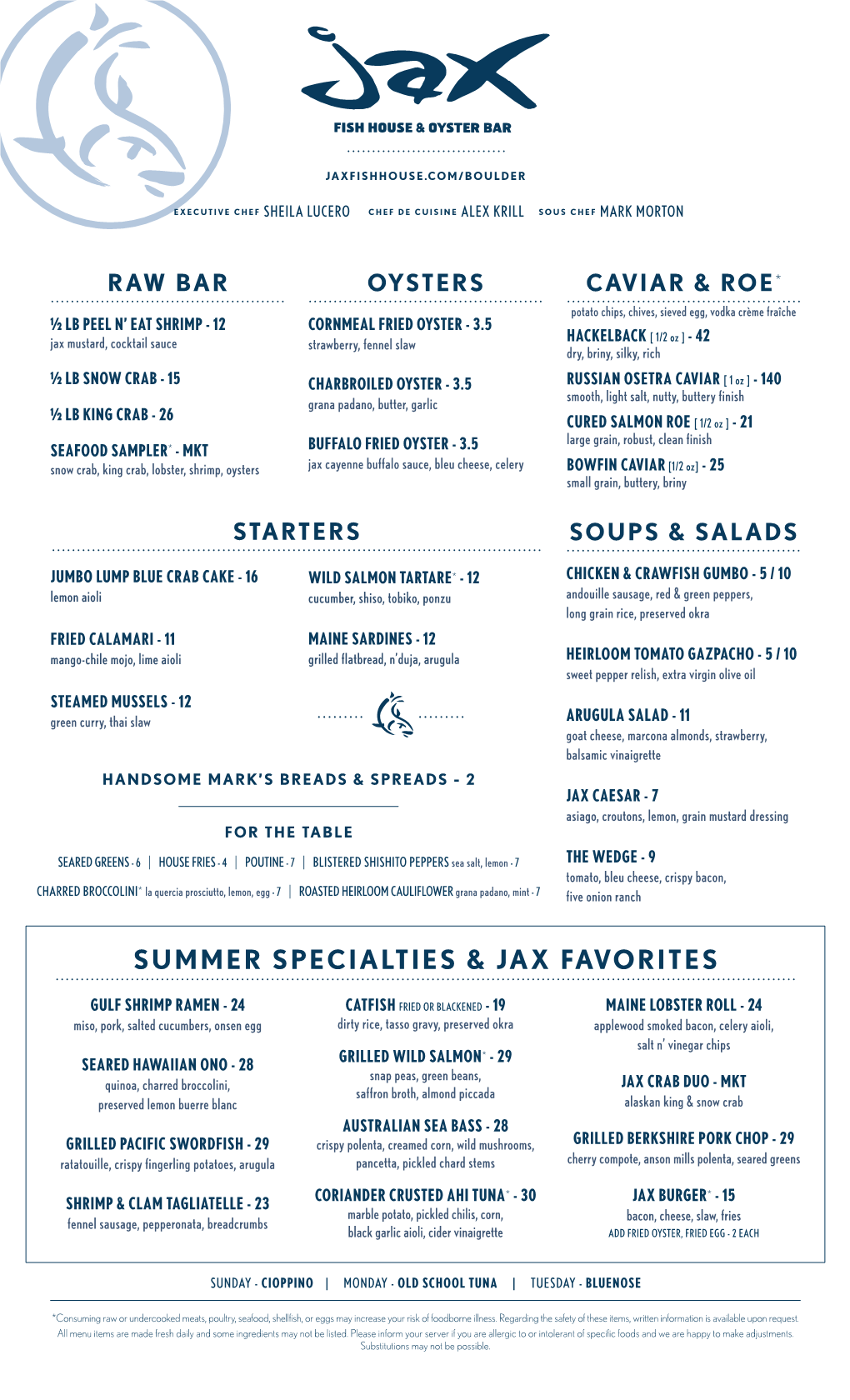 Summer Specialties & Jax Favorites