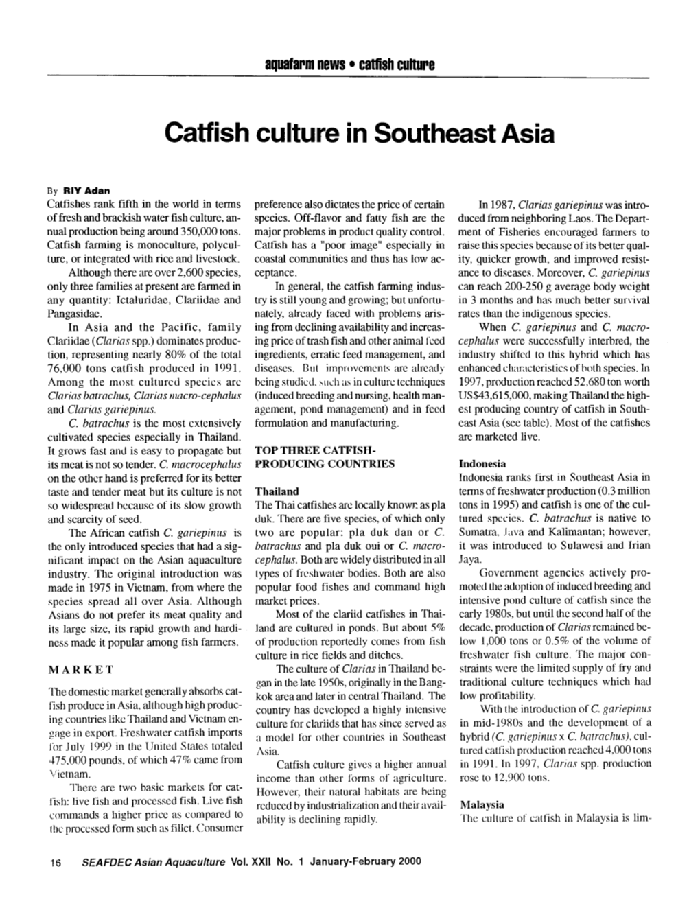 Catfish Culture in Southeast Asia