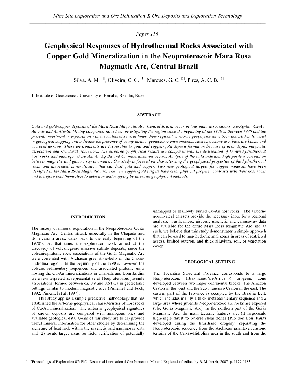 Geophysical Responses of Hydrothermal Rocks Associated with Copper Gold Mineralization in the Neoproterozoic Mara Rosa Magmatic Arc, Central Brazil