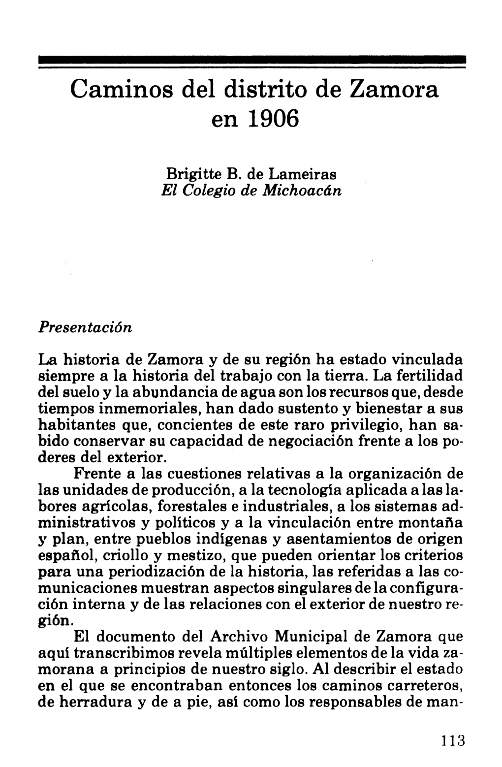 Caminos Del Distrito De Zamora En 1906