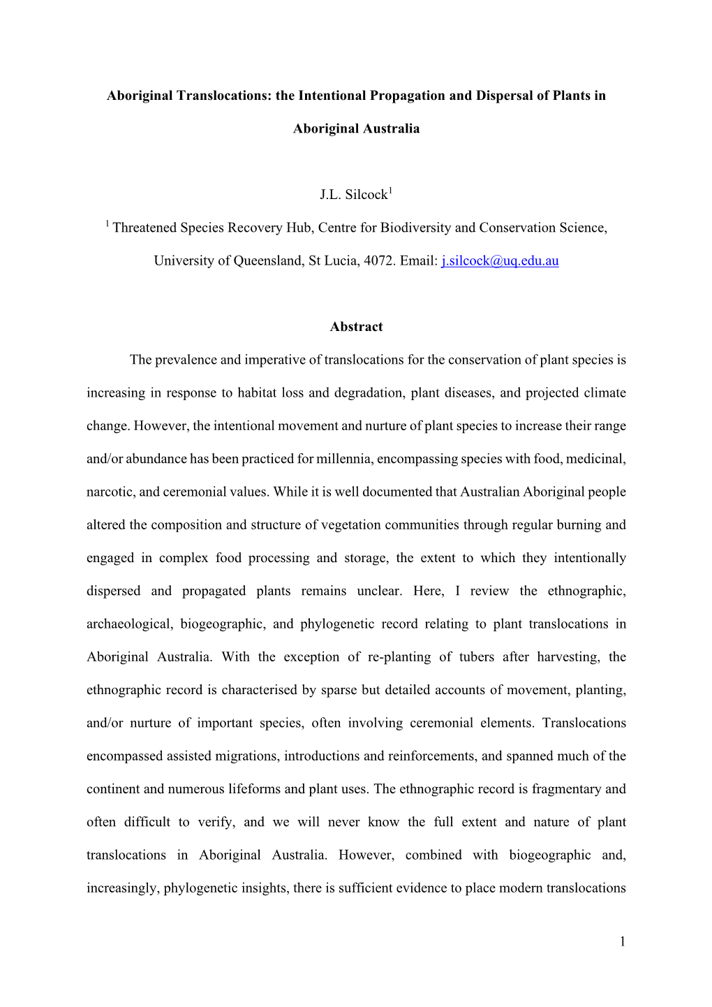 The Intentional Propagation and Dispersal of Plants in Aboriginal