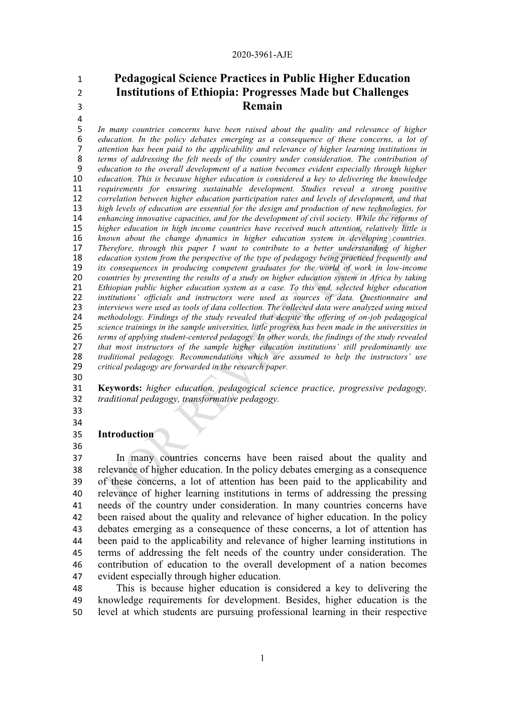 Pedagogical Science Practices in Public Higher Education Institutions of Ethiopia: Progresses Made but Challenges Remain