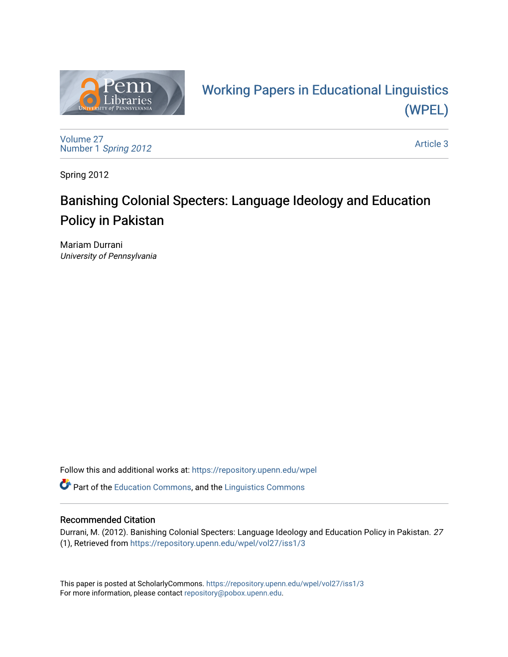 Language Ideology and Education Policy in Pakistan