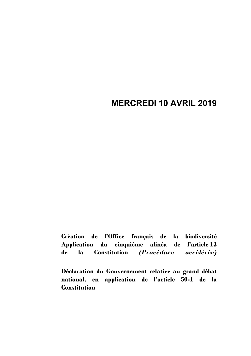 Mercredi 10 Avril 2019