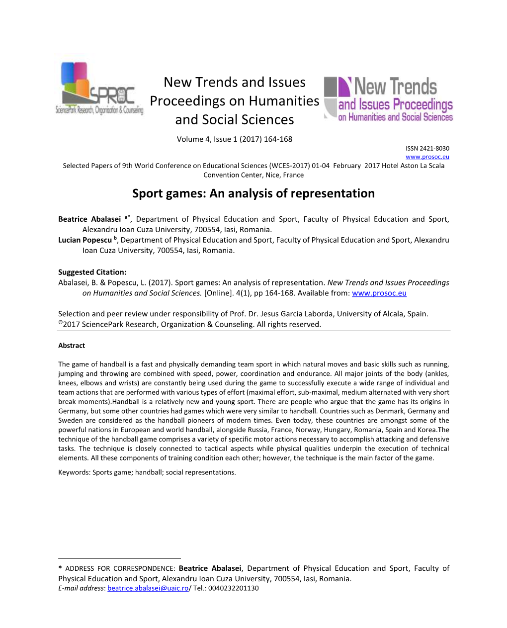 Sport Games: an Analysis of Representation