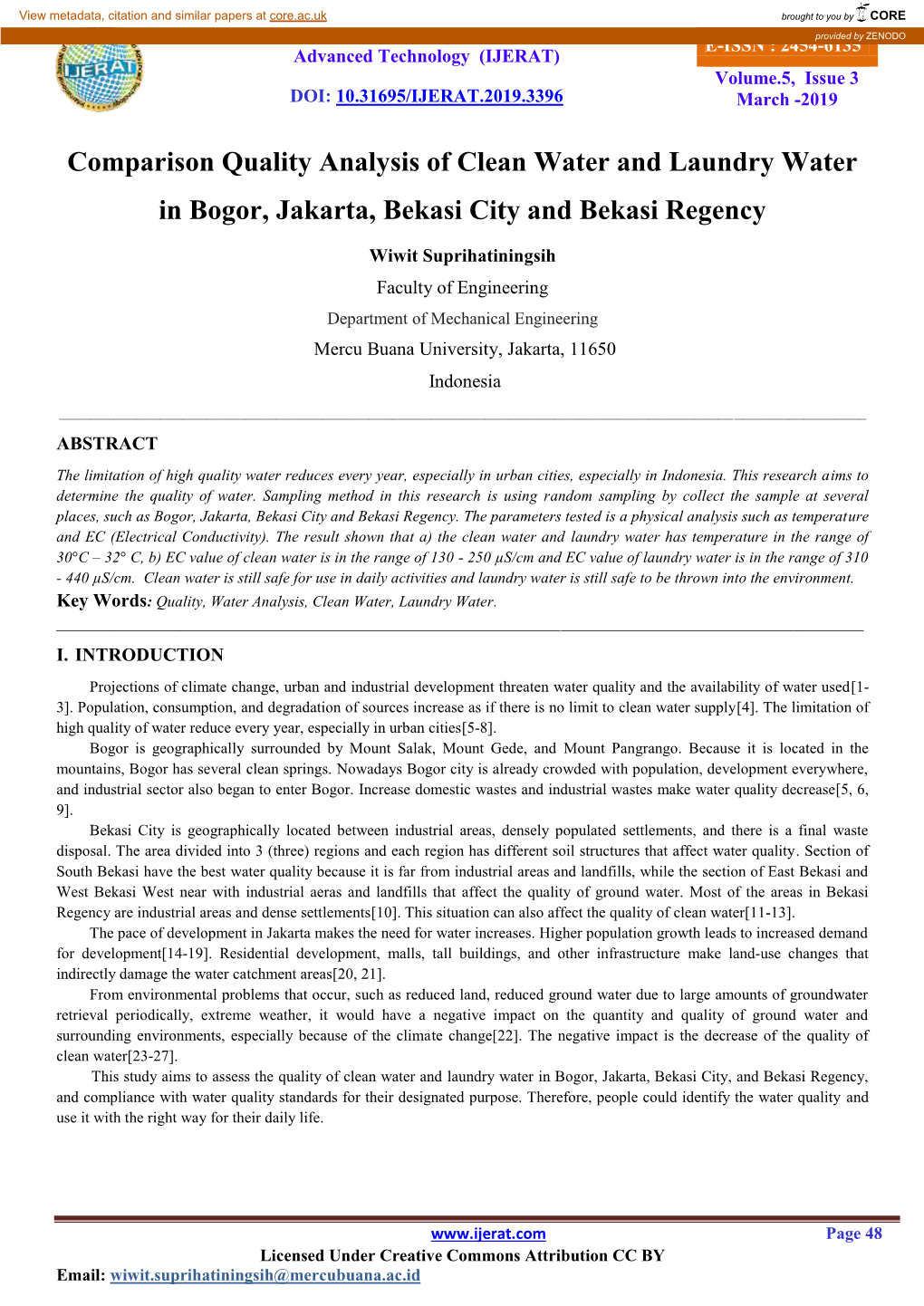 Comparison Quality Analysis of Clean Water and Laundry Water in Bogor, Jakarta, Bekasi City and Bekasi Regency