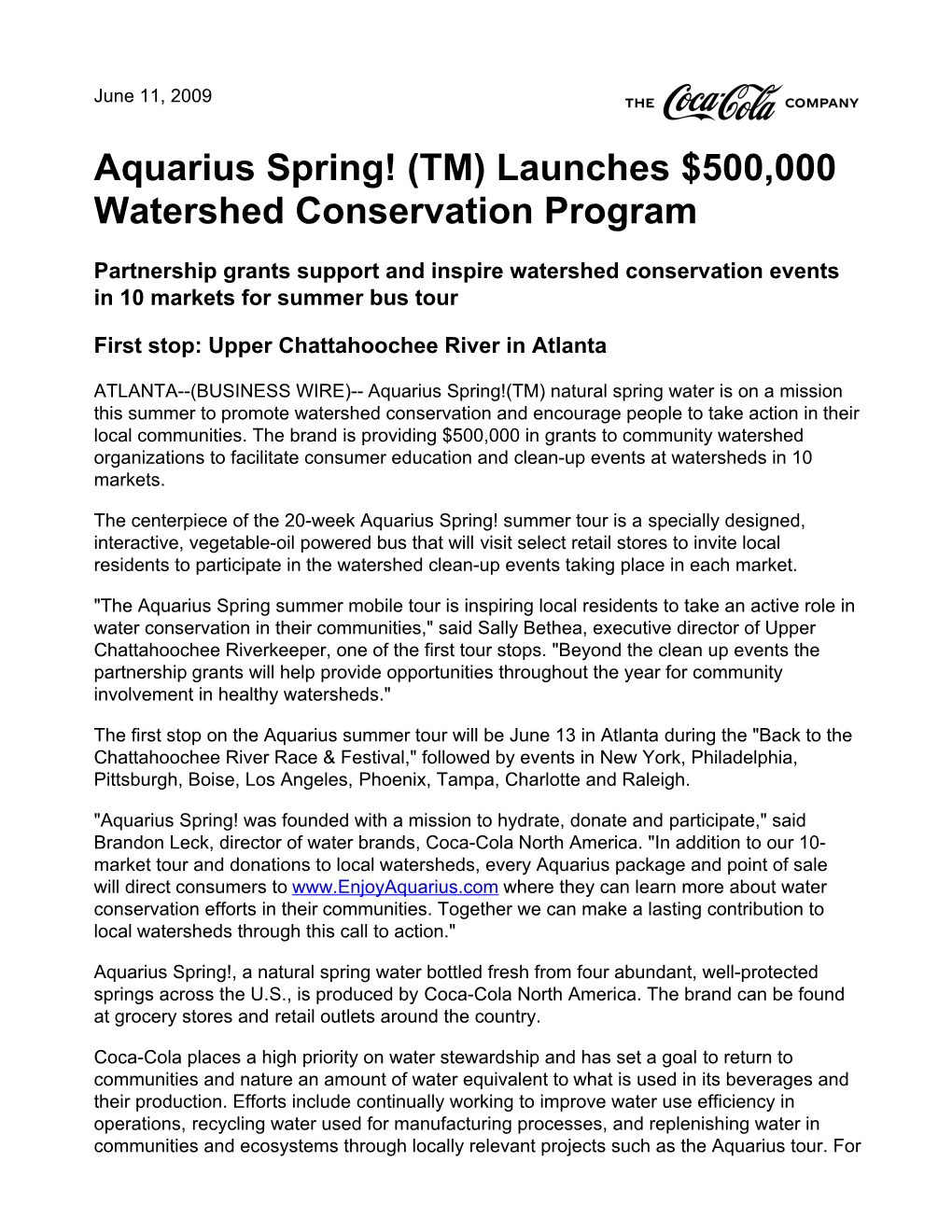 Aquarius Spring! (TM) Launches $500000