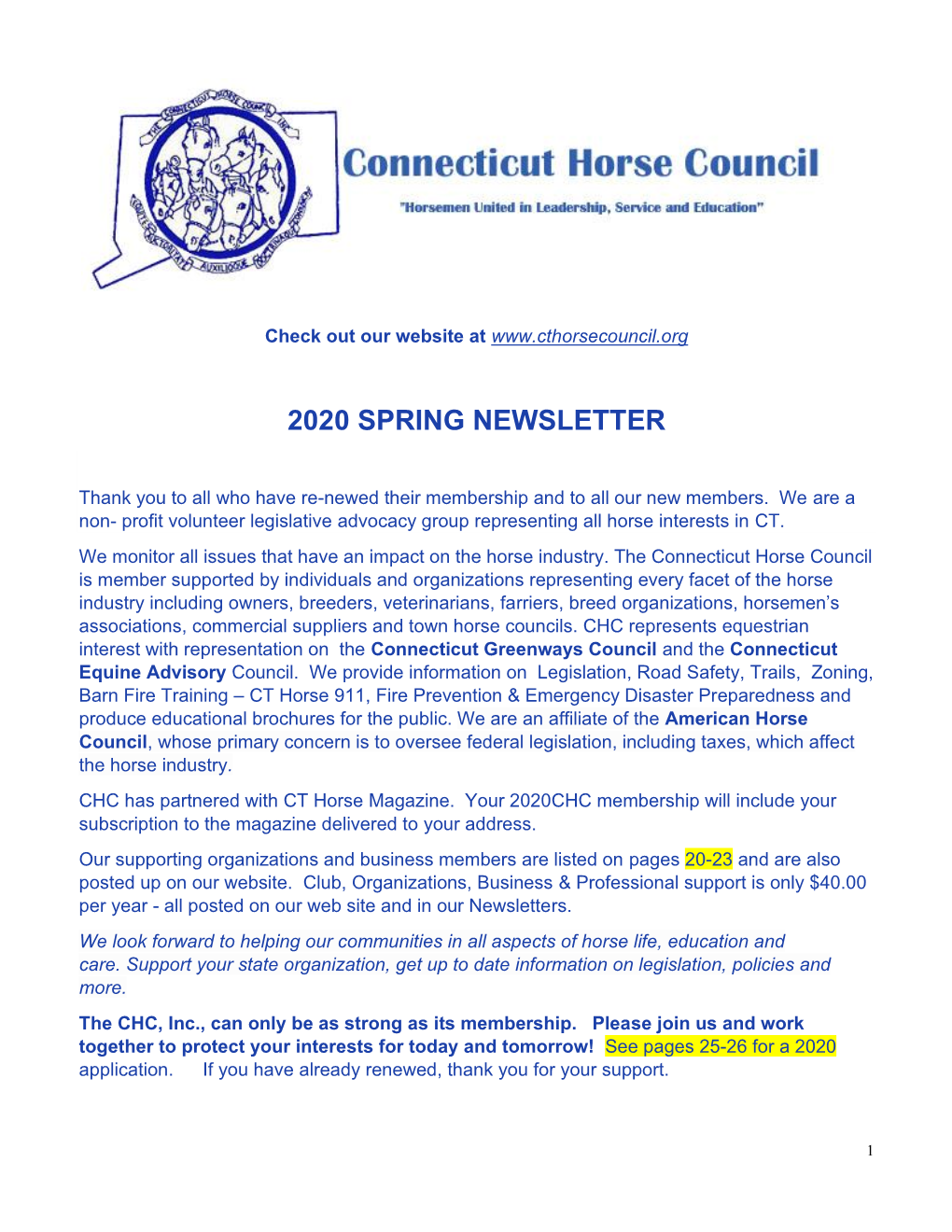 2020 Spring Newsletter