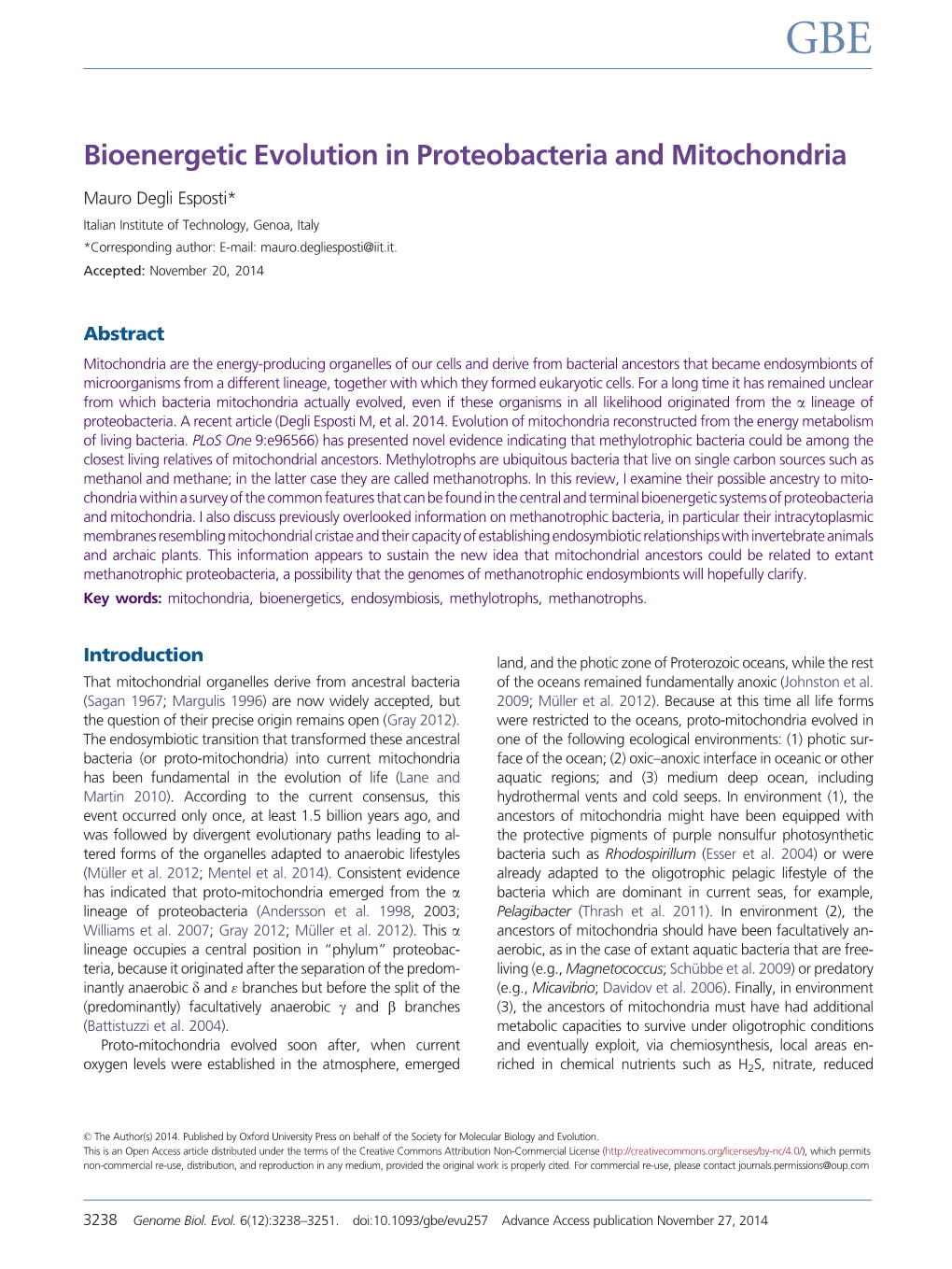 Bioenergetic Evolution in Proteobacteria and Mitochondria