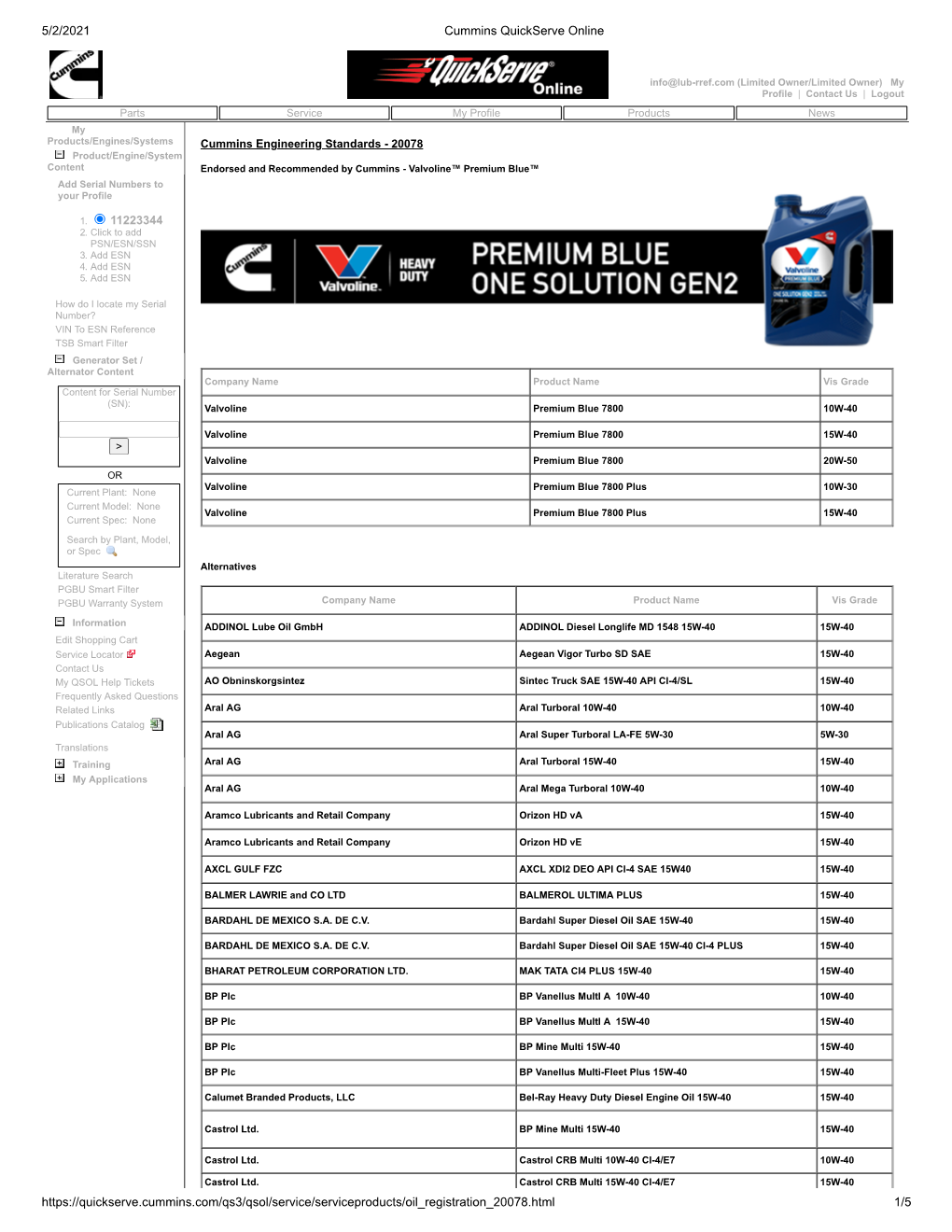 Cummins Oil List.Pdf