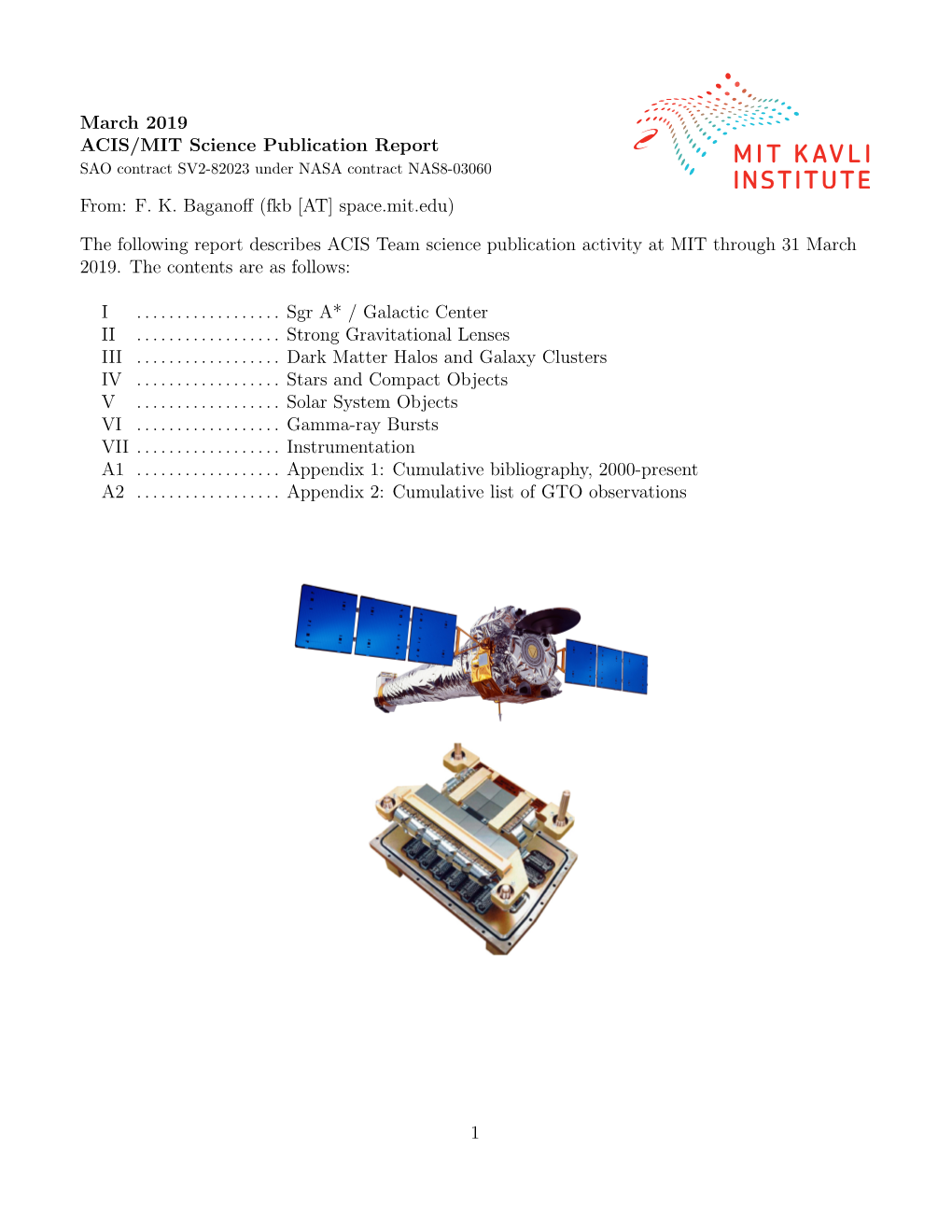 March 2019 ACIS/MIT Science Publication Report From: FK Baganoff