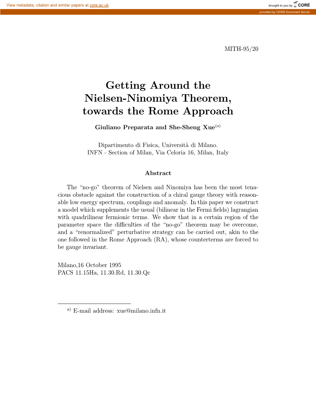 Getting Around the Nielsen-Ninomiya Theorem, Towards the Rome Approach