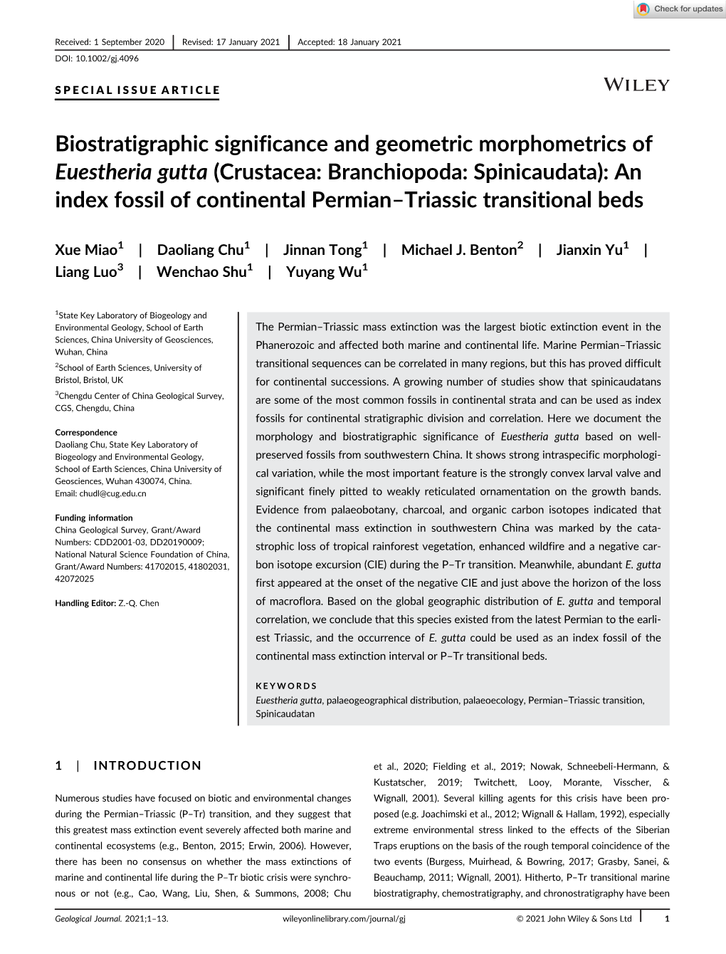 Biostratigraphic Significance and Geometric Morphometrics of Euestheria Gutta (Crustacea: Branchiopoda: Spinicaudata): an Index