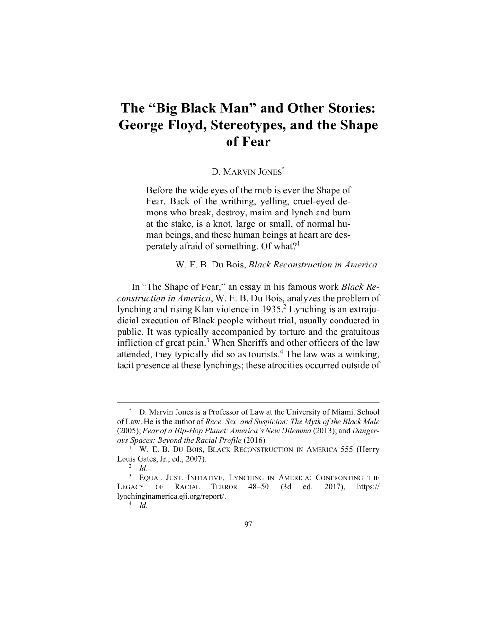 The “Big Black Man” and Other Stories: George Floyd, Stereotypes, and the Shape of Fear