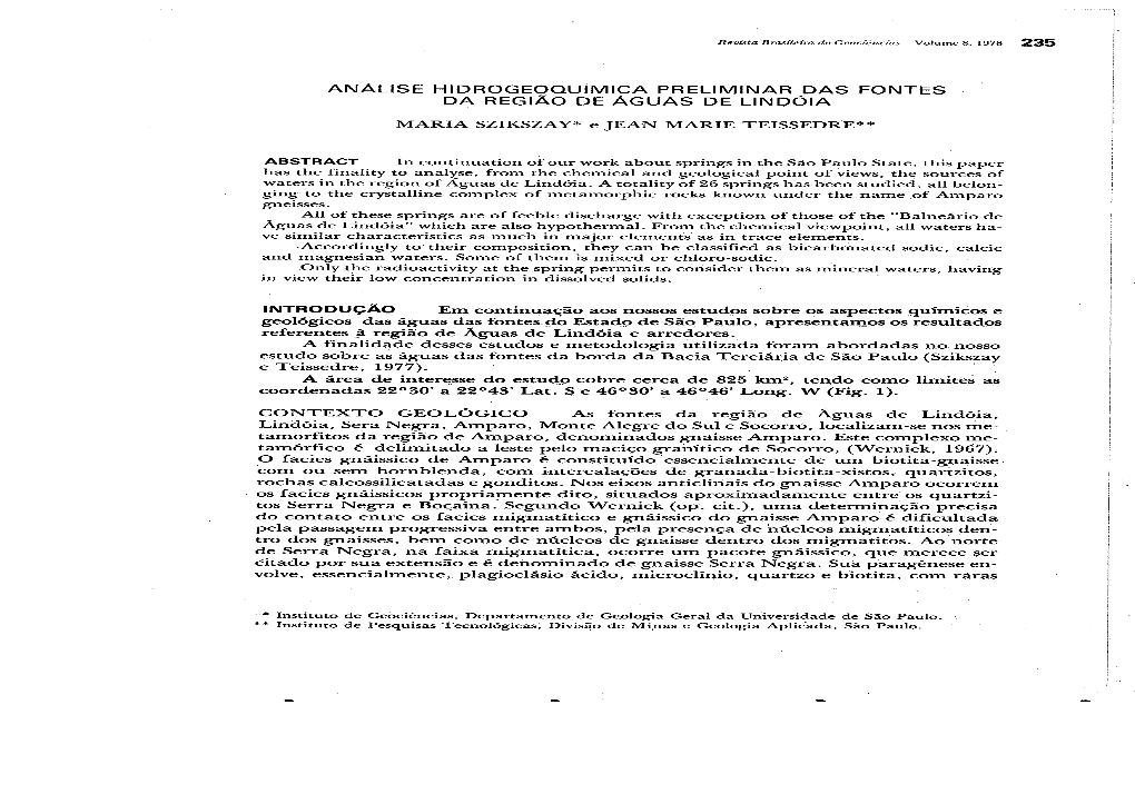 CONTEXTO GEOLÓGICO As Fontes Da Região De Águas De Lindóia