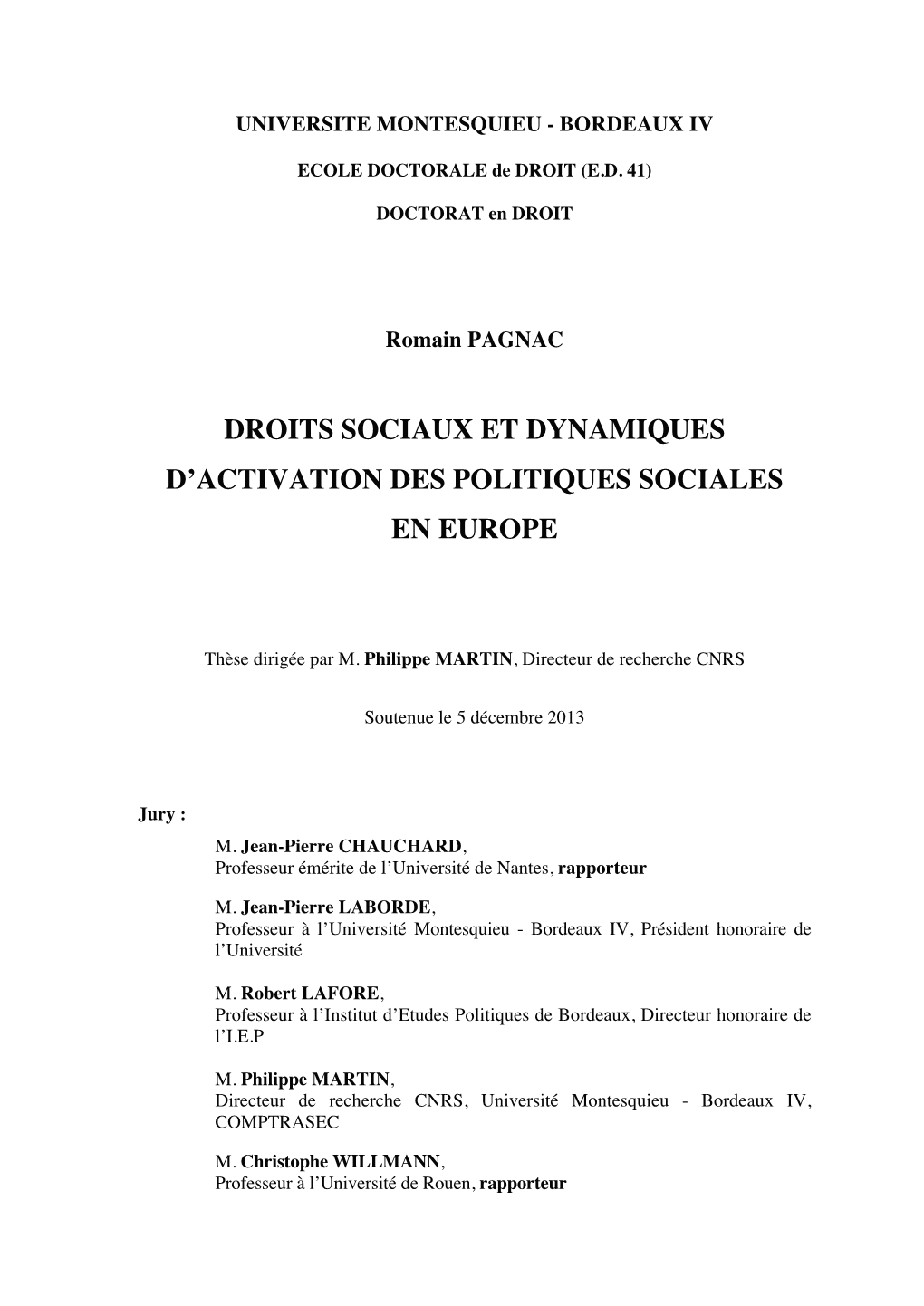 Droits Sociaux Et Dynamiques D'activation Des Politiques