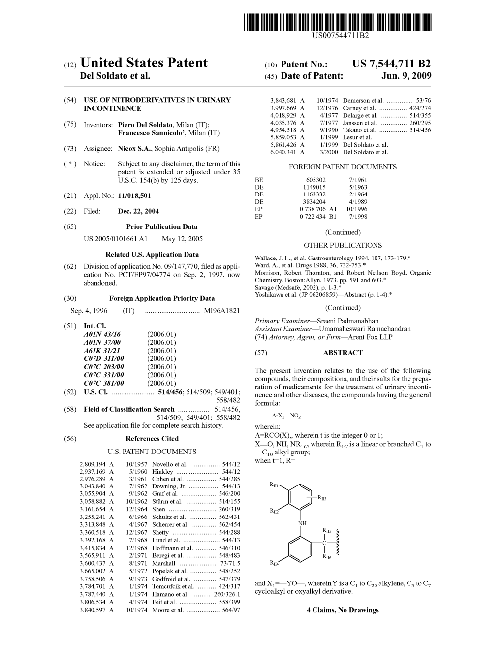 (12) United States Patent (10) Patent No.: US 7,544,711 B2 Del Soldato Et Al