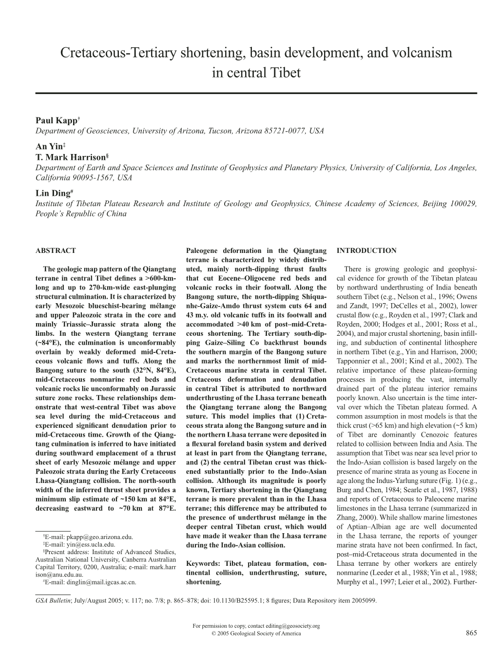 Cretaceous-Tertiary Shortening, Basin Development, and Volcanism in Central Tibet