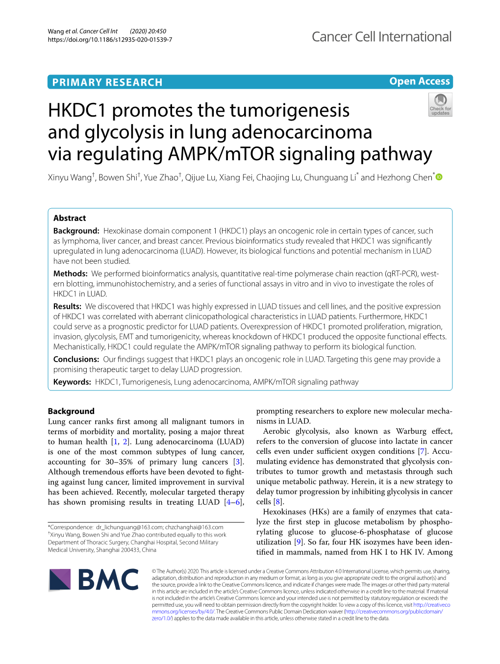 HKDC1 Promotes the Tumorigenesis and Glycolysis in Lung