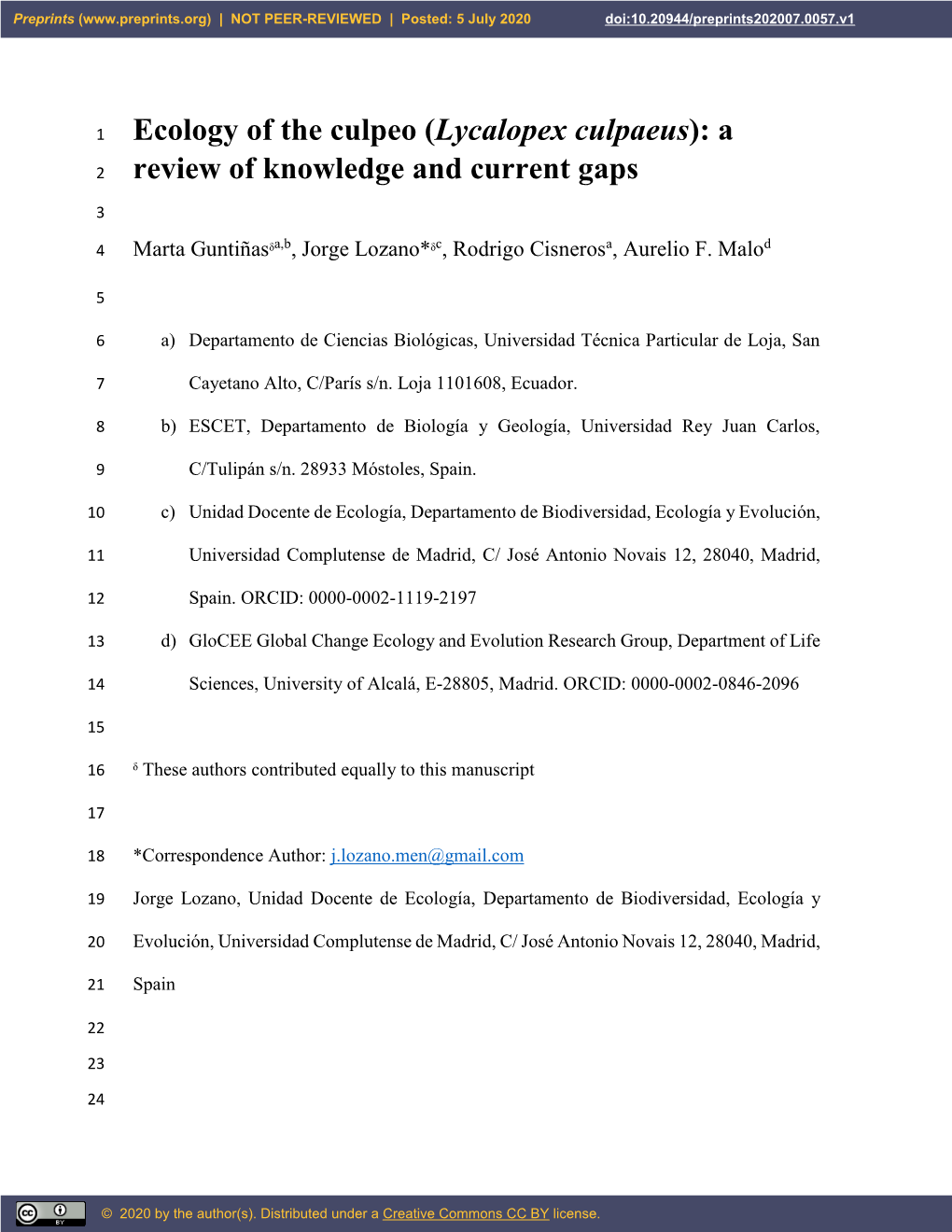 Lycalopex Culpaeus): a 2 Review of Knowledge and Current Gaps