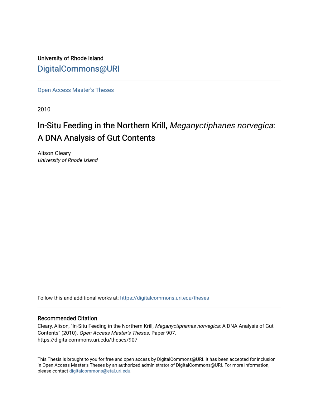 In-Situ Feeding in the Northern Krill, Meganyctiphanes Norvegica: a DNA Analysis of Gut Contents