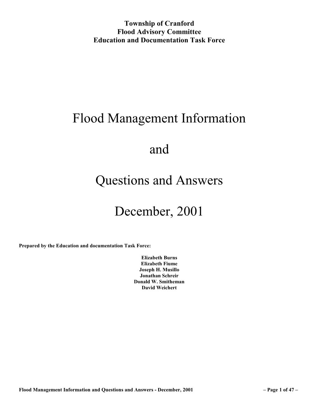 Flood Questions / Answers Information