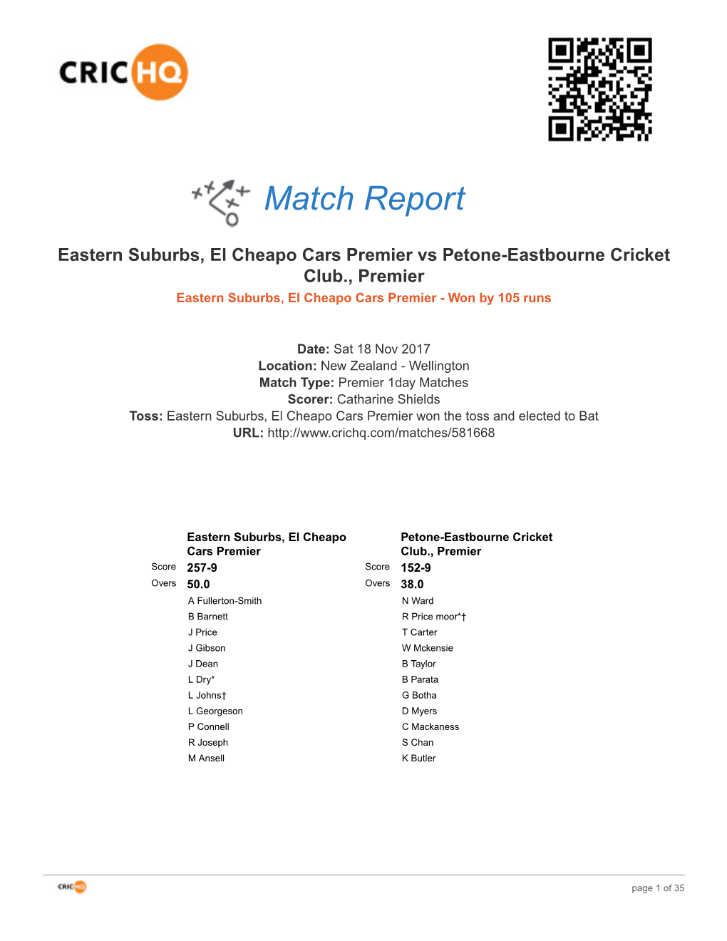 Crichq Match Report