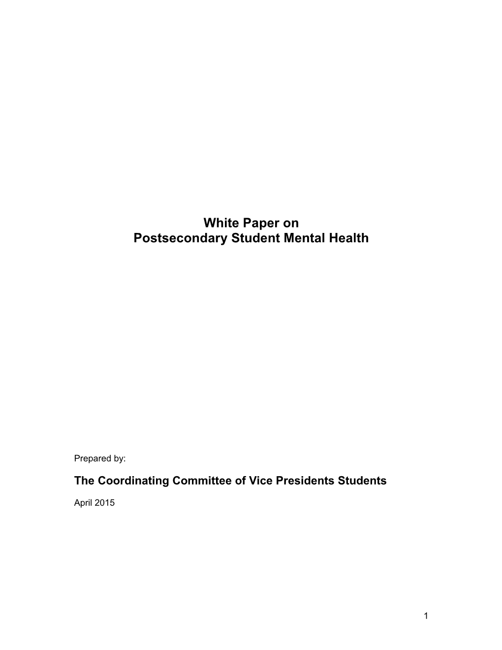 2015 CCVPS White Paper on Postsecondary Student Mental Health