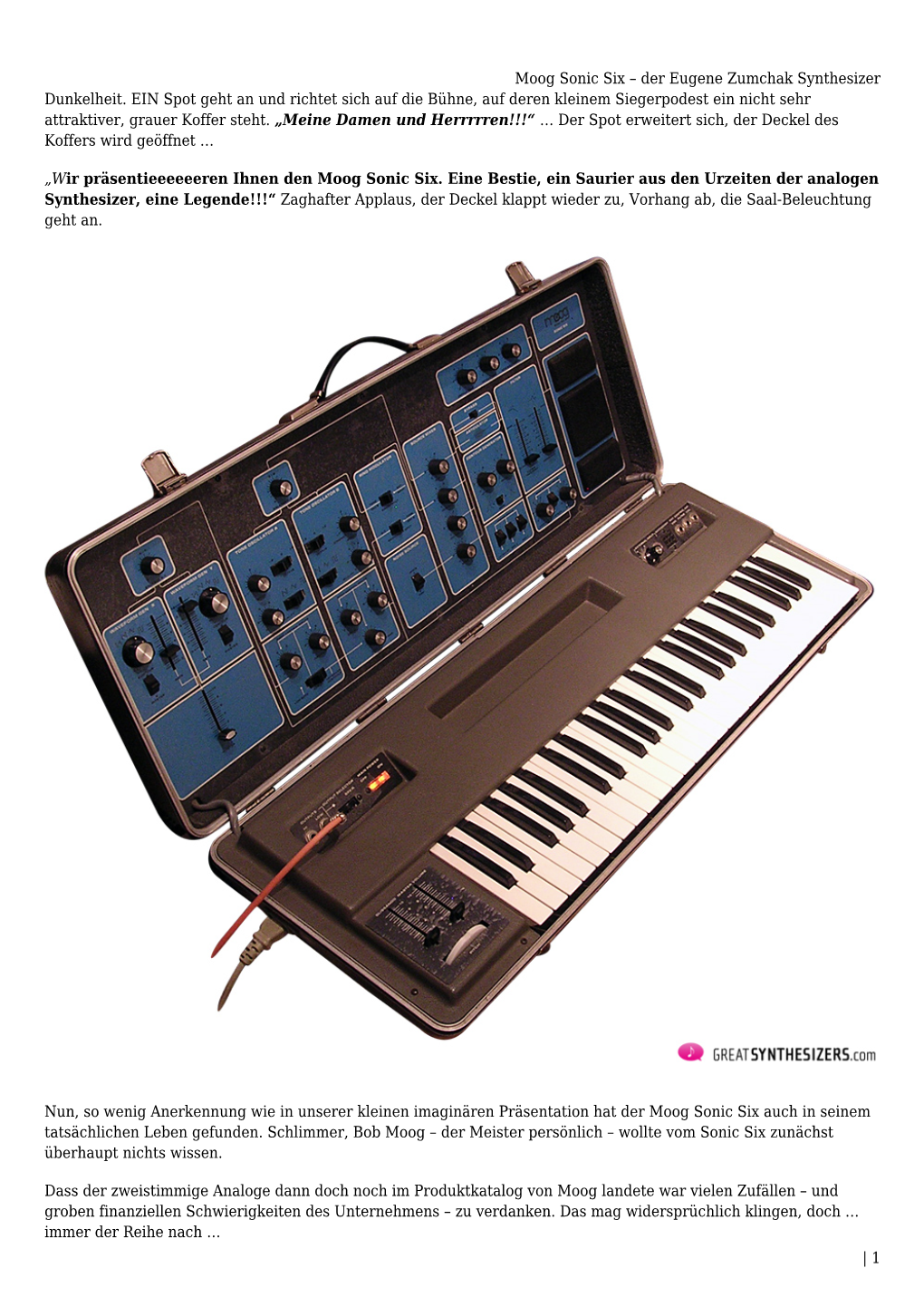 Moog Sonic Six &#8211; Der Eugene Zumchak Synthesizer