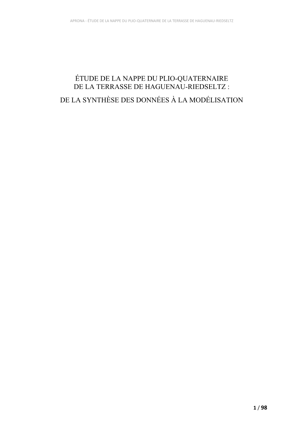 Etude Nappe Plio-Quaternaire D Ehaguenau-Riedseltz