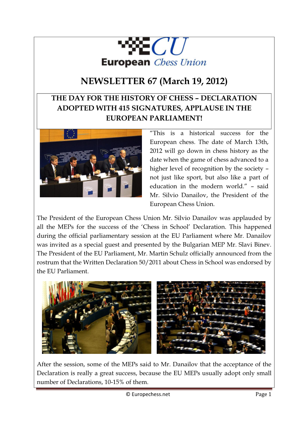 NEWSLETTER 67 (March 19, 2012)