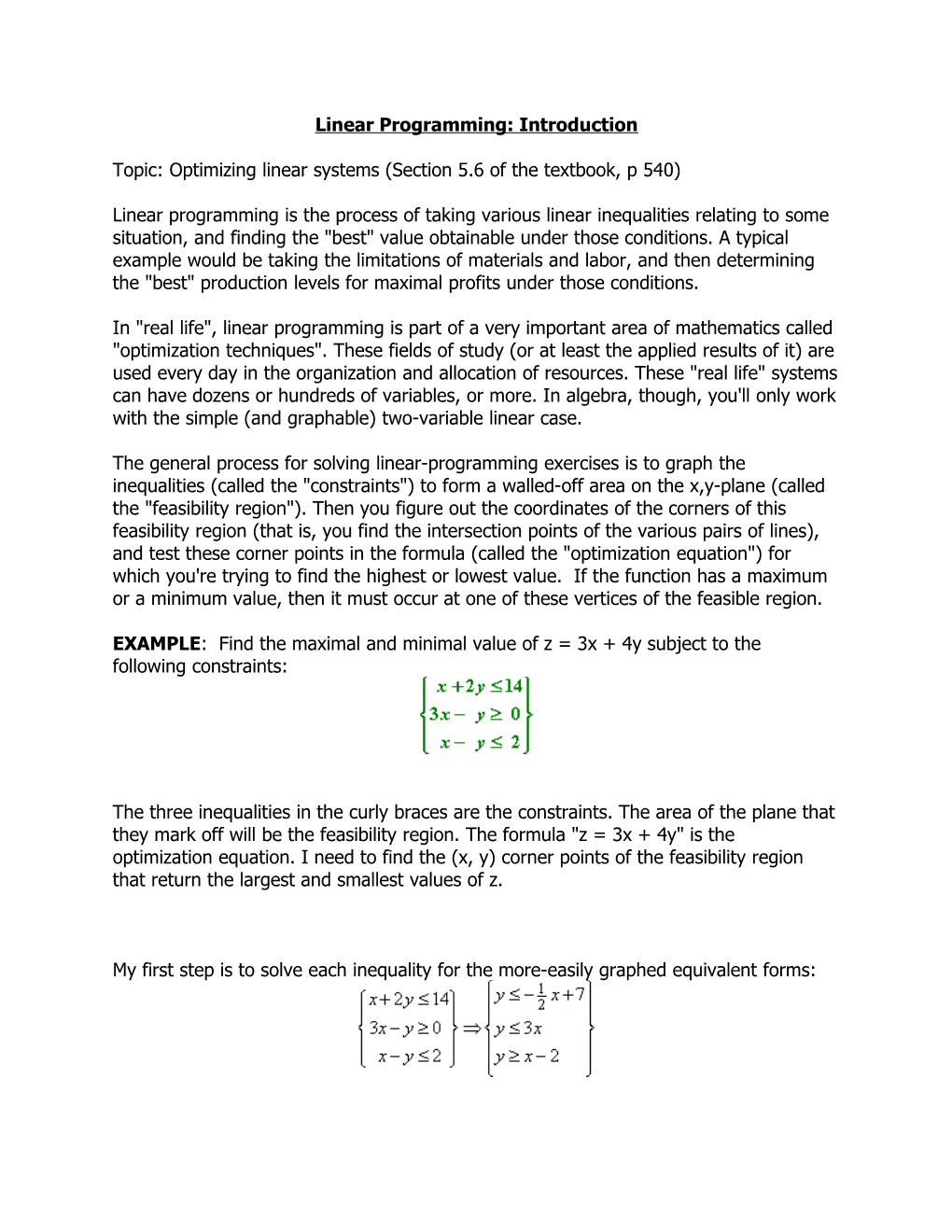 Linear Programming: Introduction