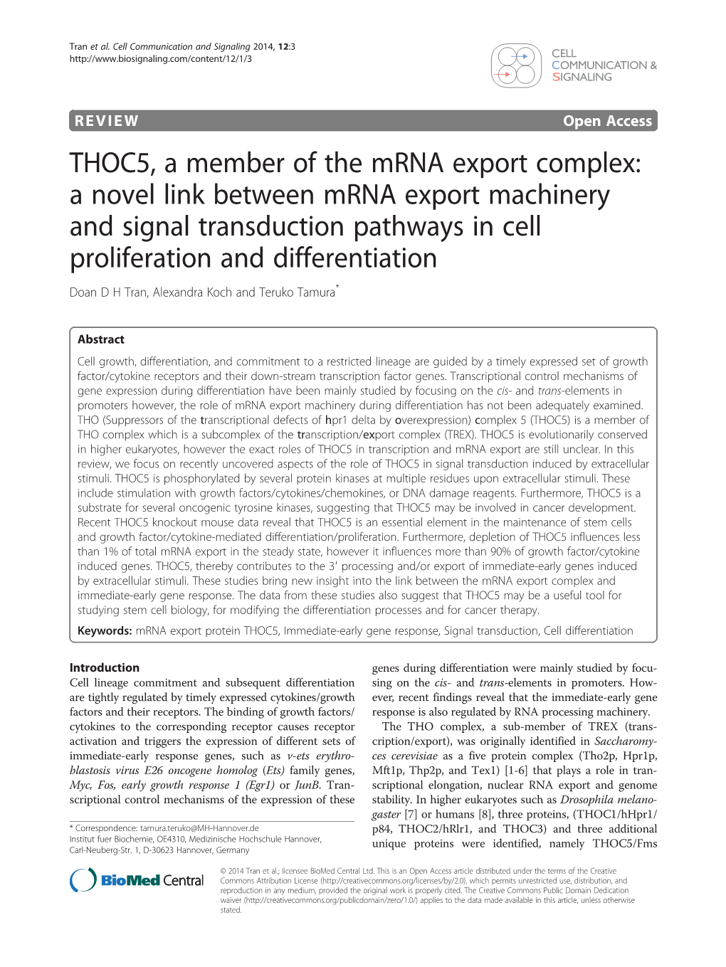 THOC5, a Member of the Mrna Export Complex: a Novel Link
